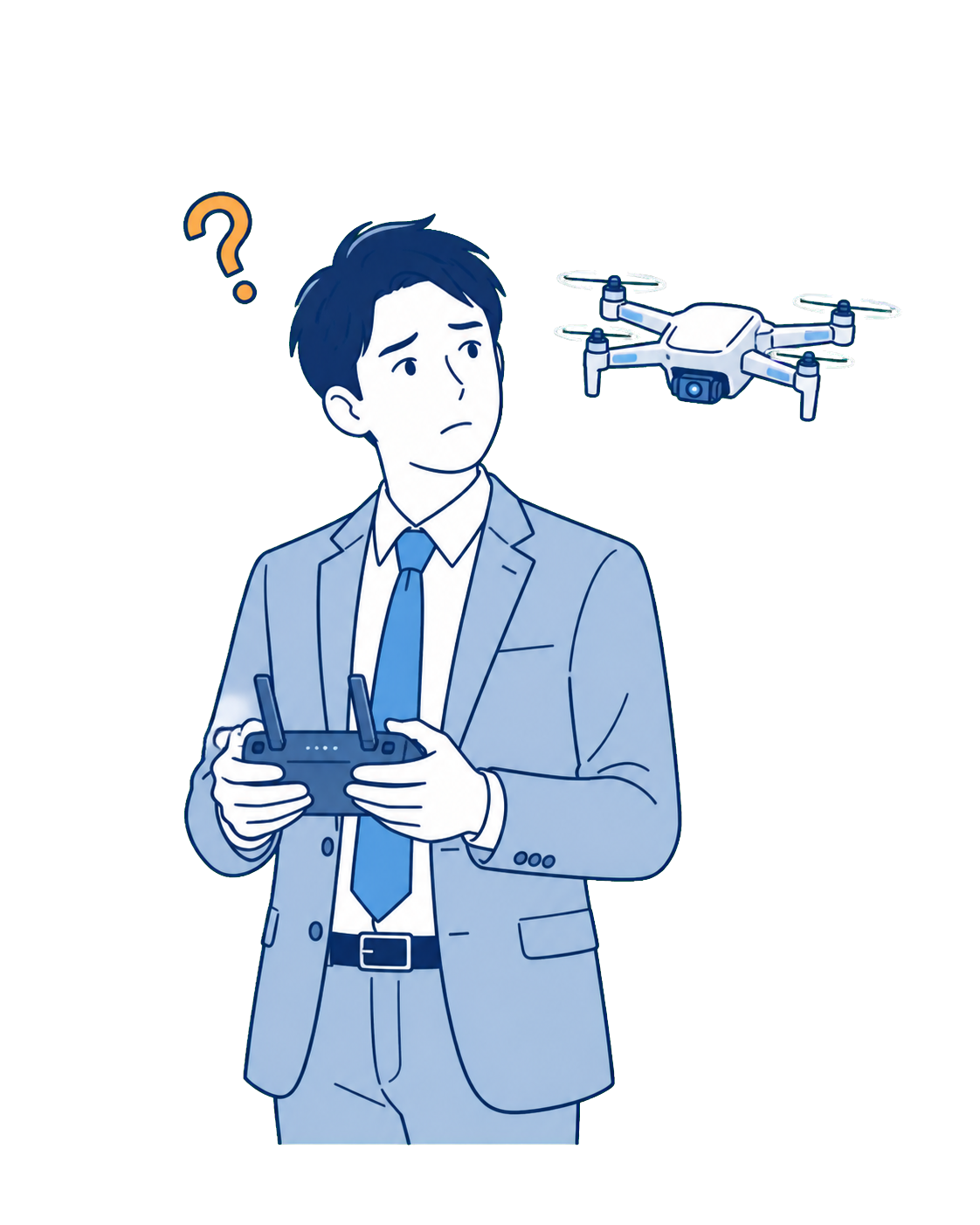 送信機を持ちながら疑問を抱く男性